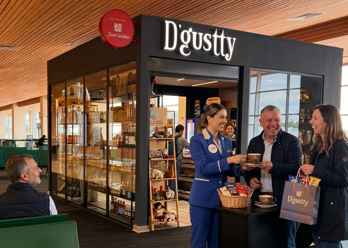 Fachada de una tienda D'Gustty en el aeropuerto
